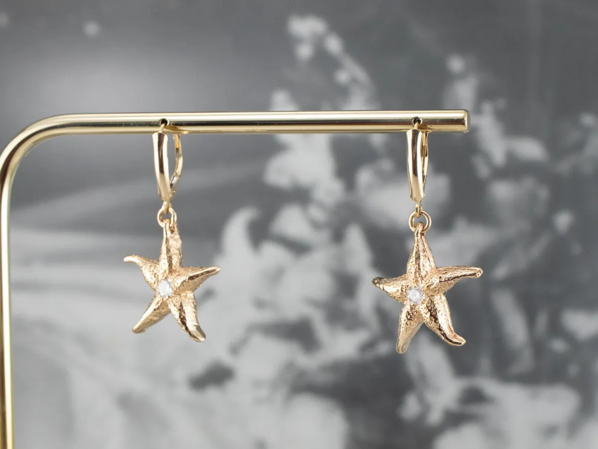 Textured Diamond Starfish Drop Earrings