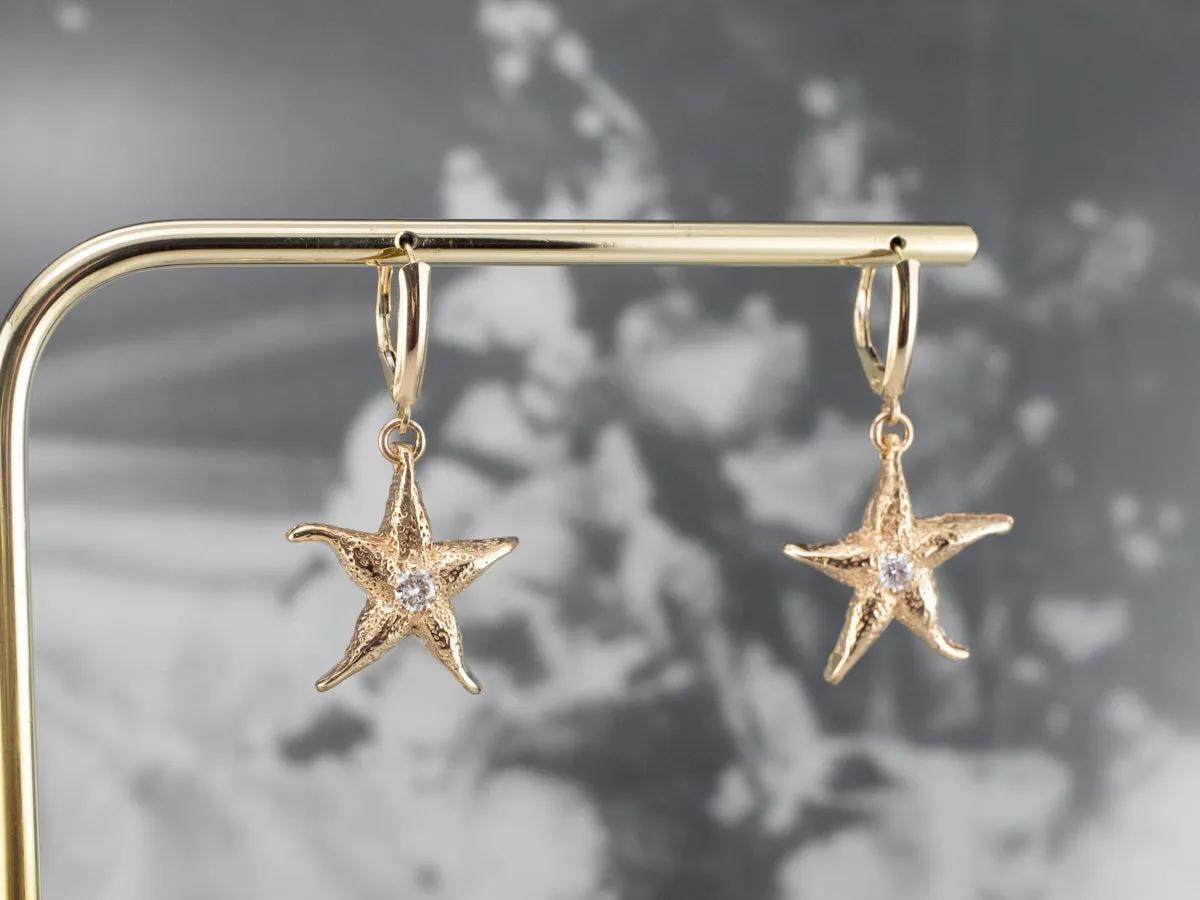 Textured Diamond Starfish Drop Earrings