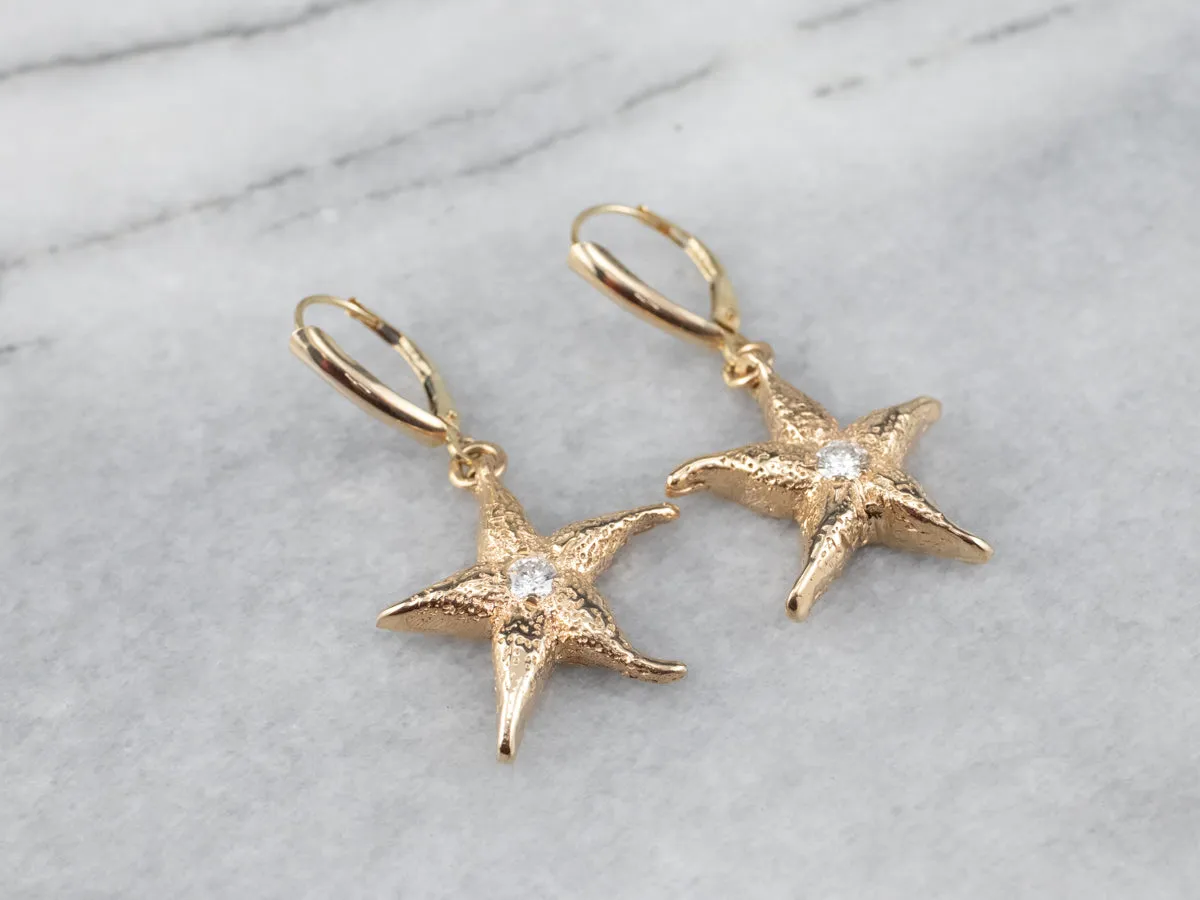 Textured Diamond Starfish Drop Earrings