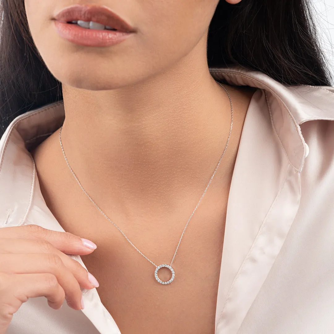 Thin Circle Diamond Pendant White Gold