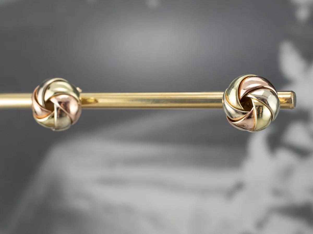 Tri Color Gold Knot Stud Earrings