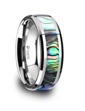 Tungsten ??Maui?? 8mm Mother Of Pearl Inlay Wedding Band