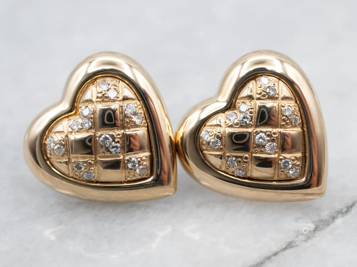Twinkling Yellow Gold Heart Stud Earrings with Diamonds