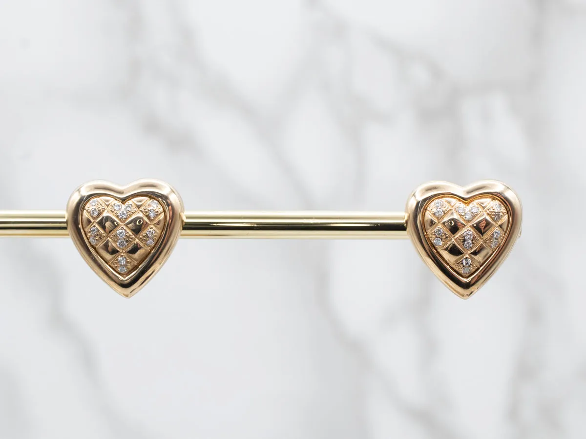 Twinkling Yellow Gold Heart Stud Earrings with Diamonds