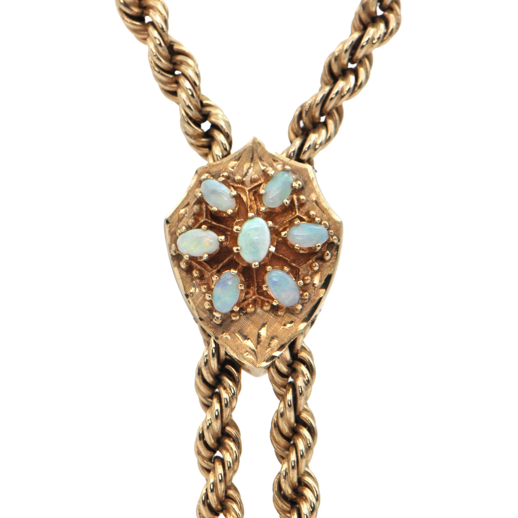 Vintage 14k Gold Rope Link Necklace with Opal Crest Slider