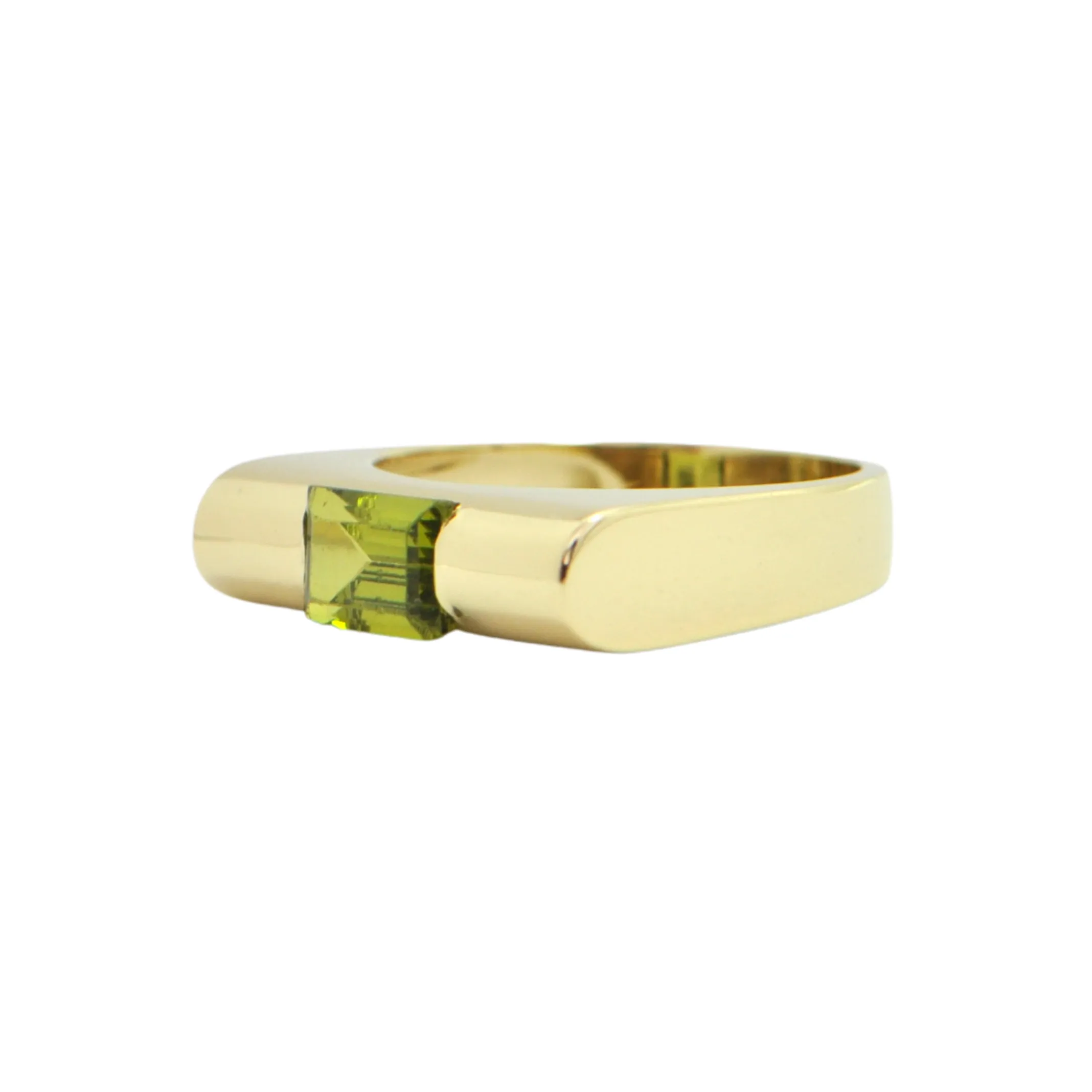 Vintage 18K Yellow Gold Peridot Bar Ring
