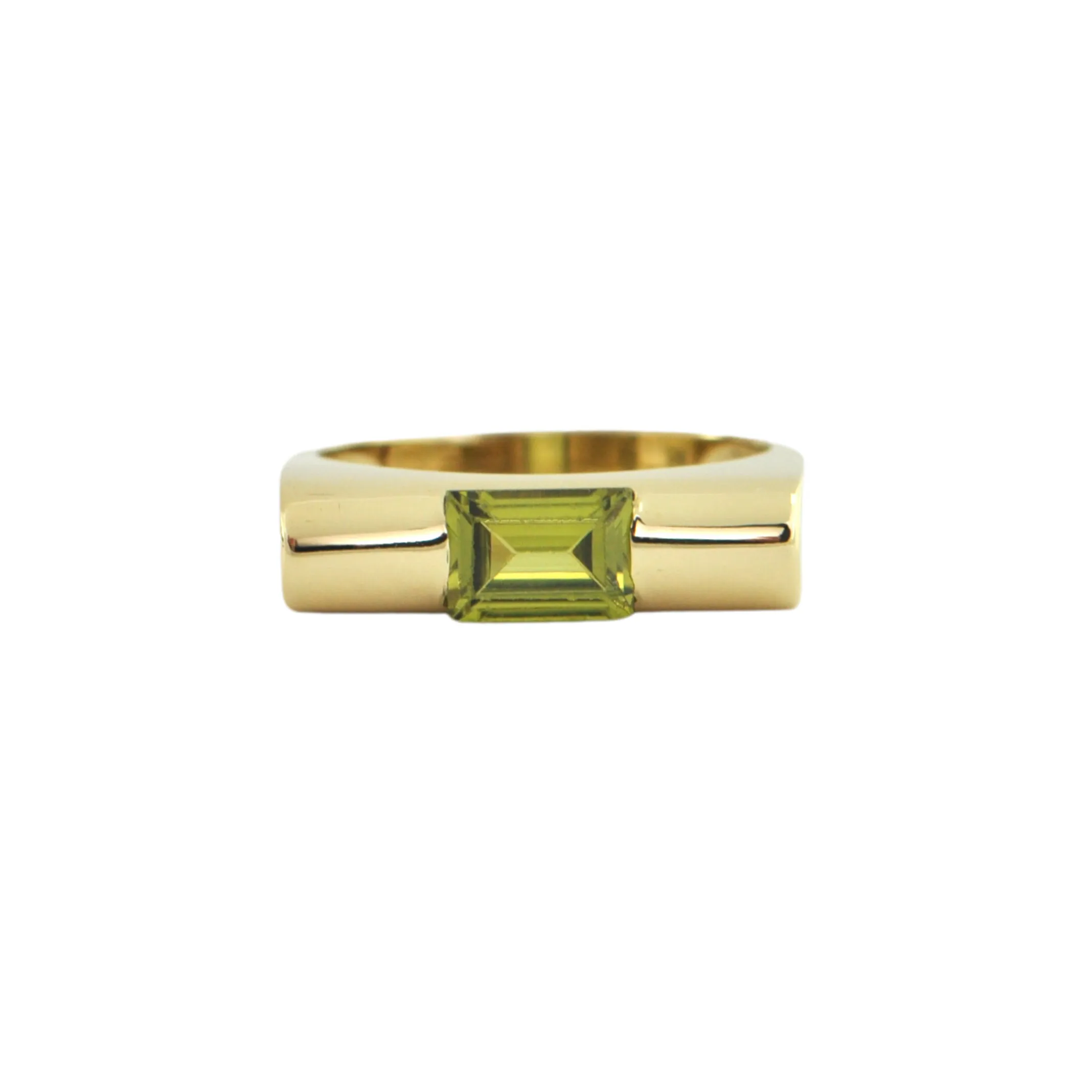 Vintage 18K Yellow Gold Peridot Bar Ring