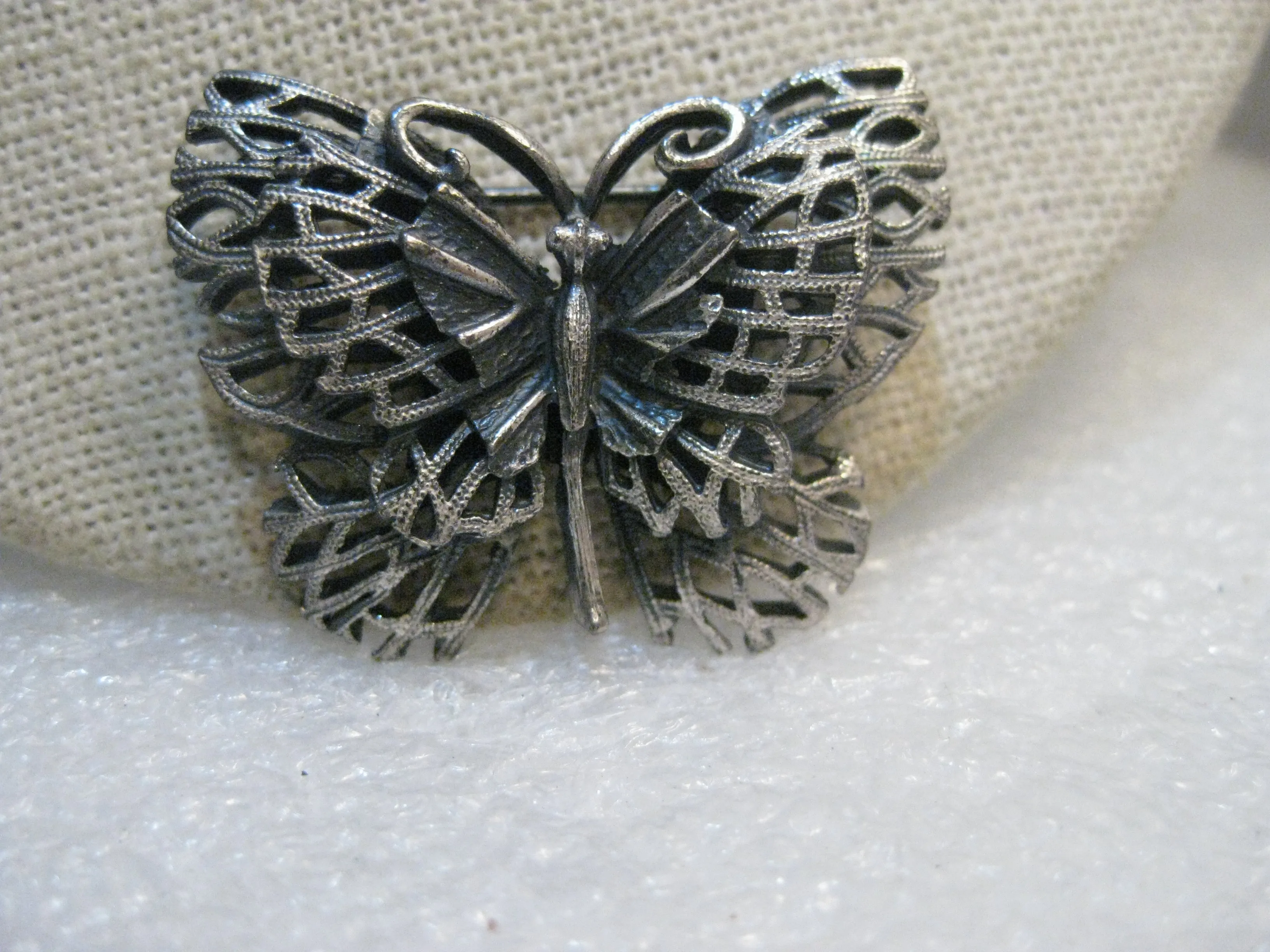 Vintage Butterfly Brooch & Clip Earring Set, Pewter-Like, 1960's/1970's