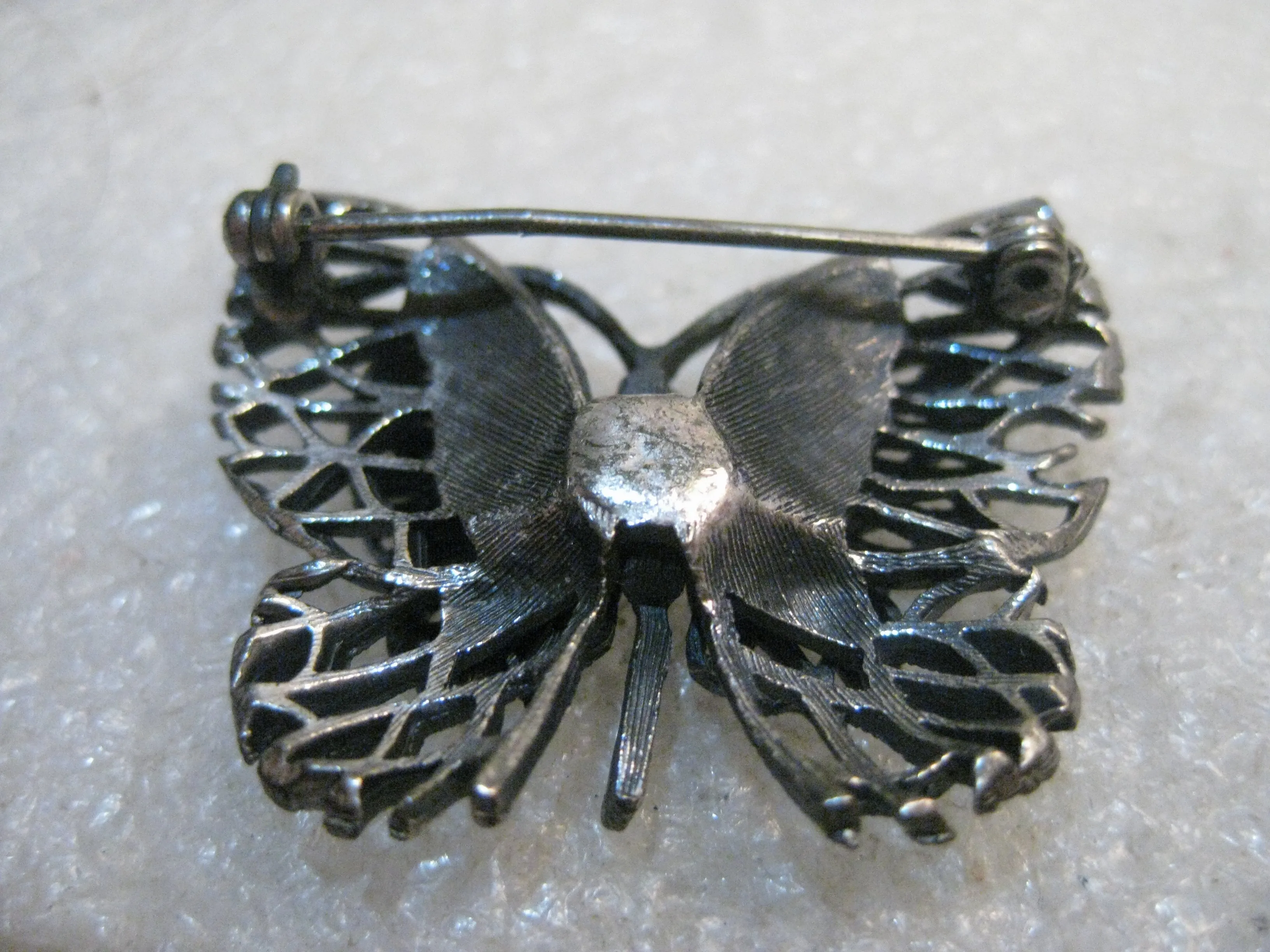 Vintage Butterfly Brooch & Clip Earring Set, Pewter-Like, 1960's/1970's