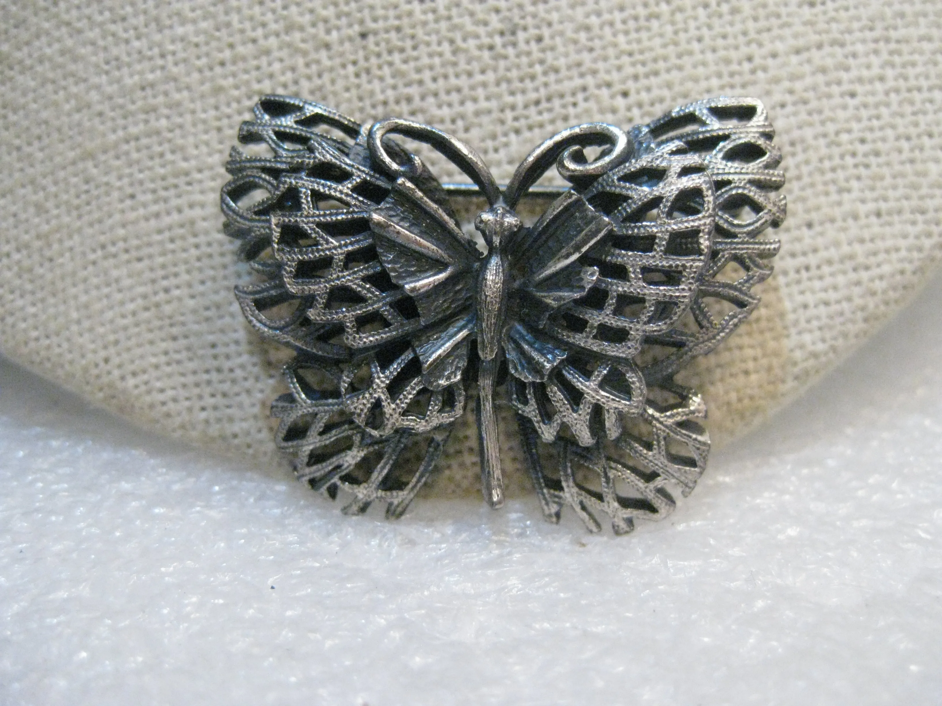 Vintage Butterfly Brooch & Clip Earring Set, Pewter-Like, 1960's/1970's