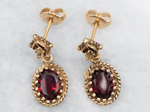 Vintage Claw Prong-Set Garnet Drop Earrings