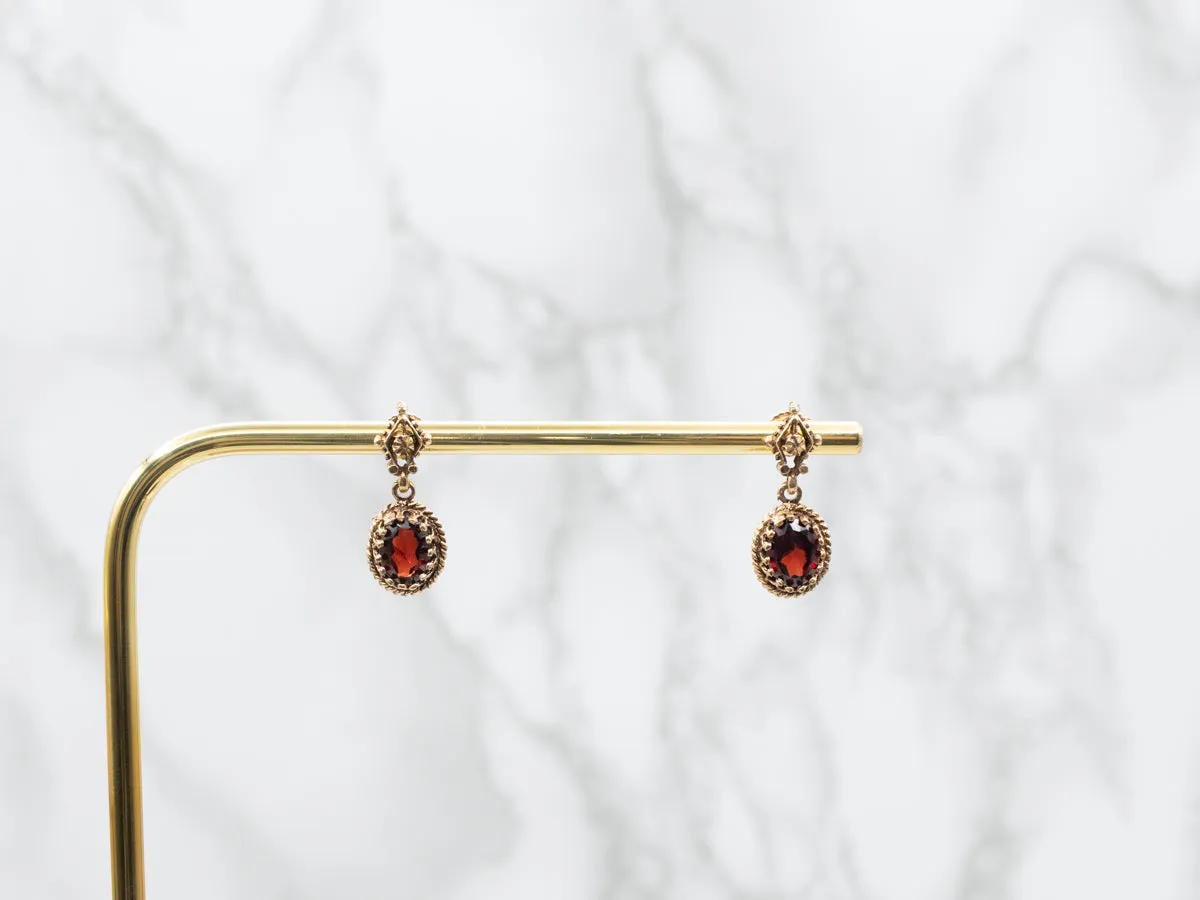 Vintage Claw Prong-Set Garnet Drop Earrings