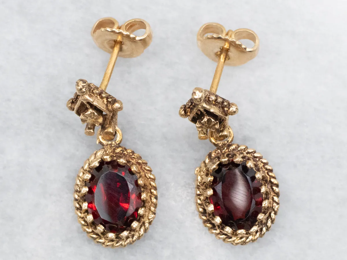 Vintage Claw Prong-Set Garnet Drop Earrings