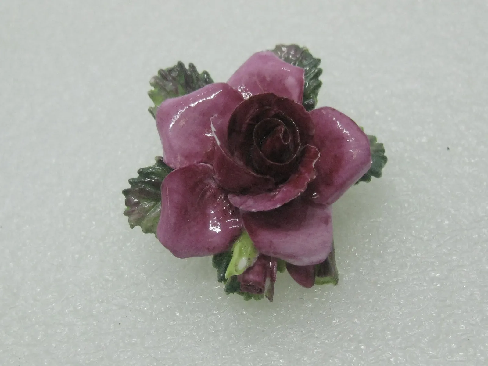 Vintage Crown Porcelain Rose Brooch, Painted, Staffordshire, England, 2"