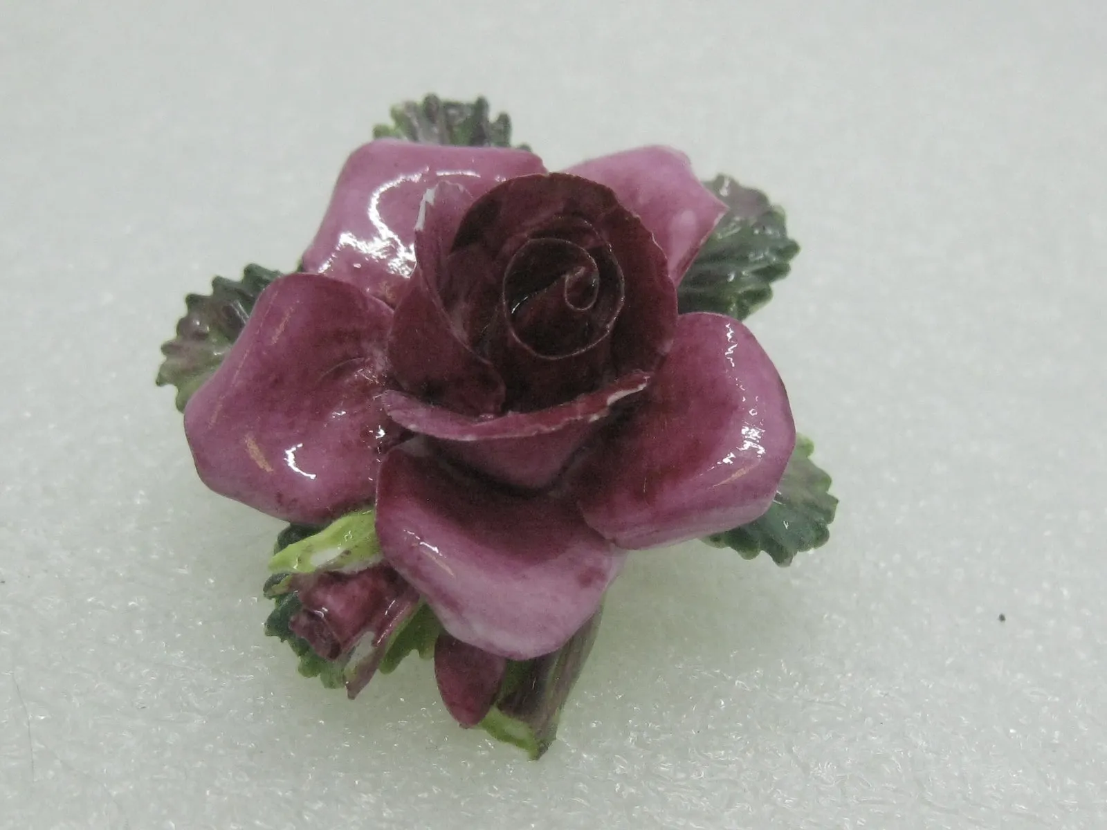 Vintage Crown Porcelain Rose Brooch, Painted, Staffordshire, England, 2"