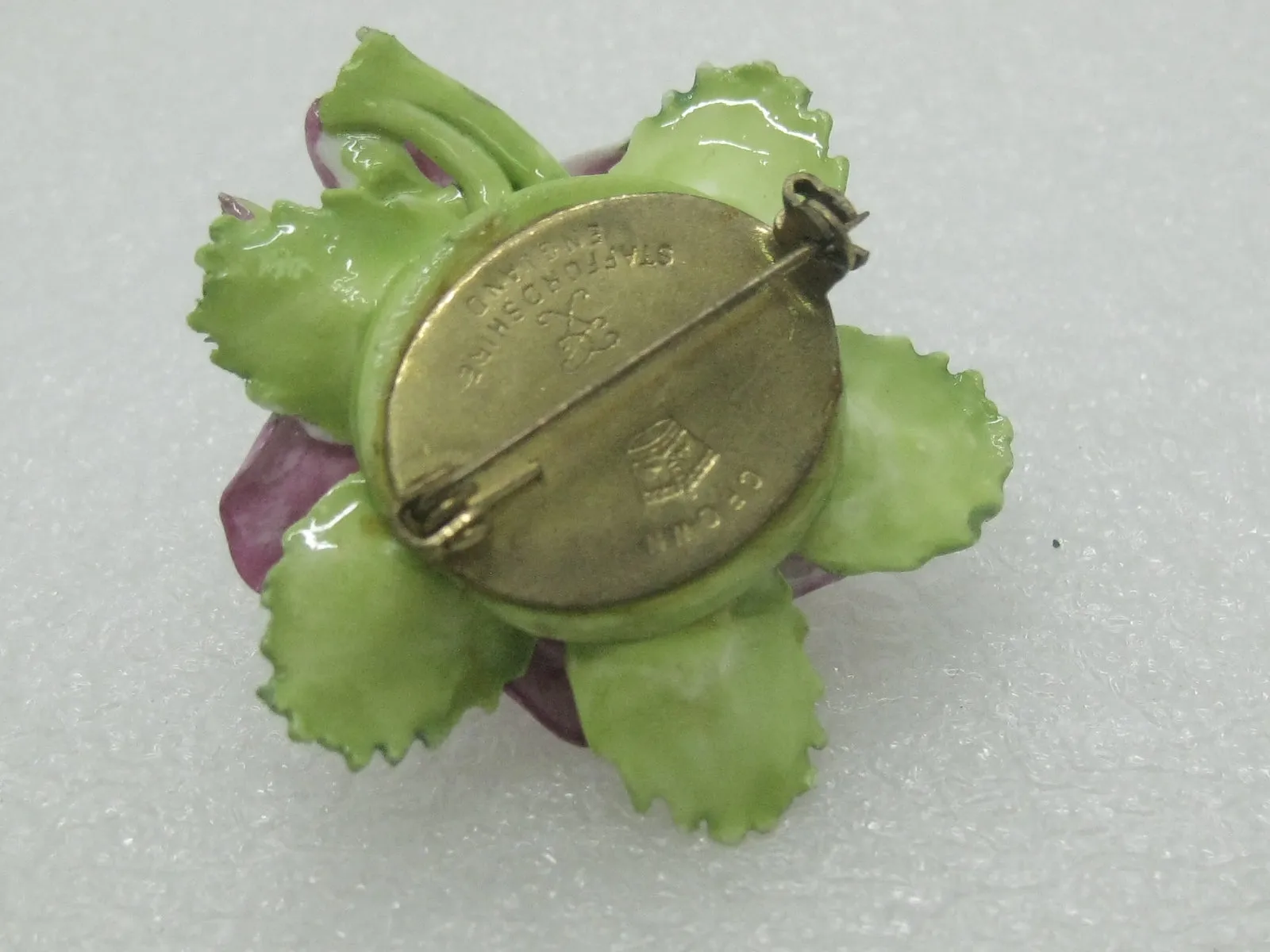 Vintage Crown Porcelain Rose Brooch, Painted, Staffordshire, England, 2"