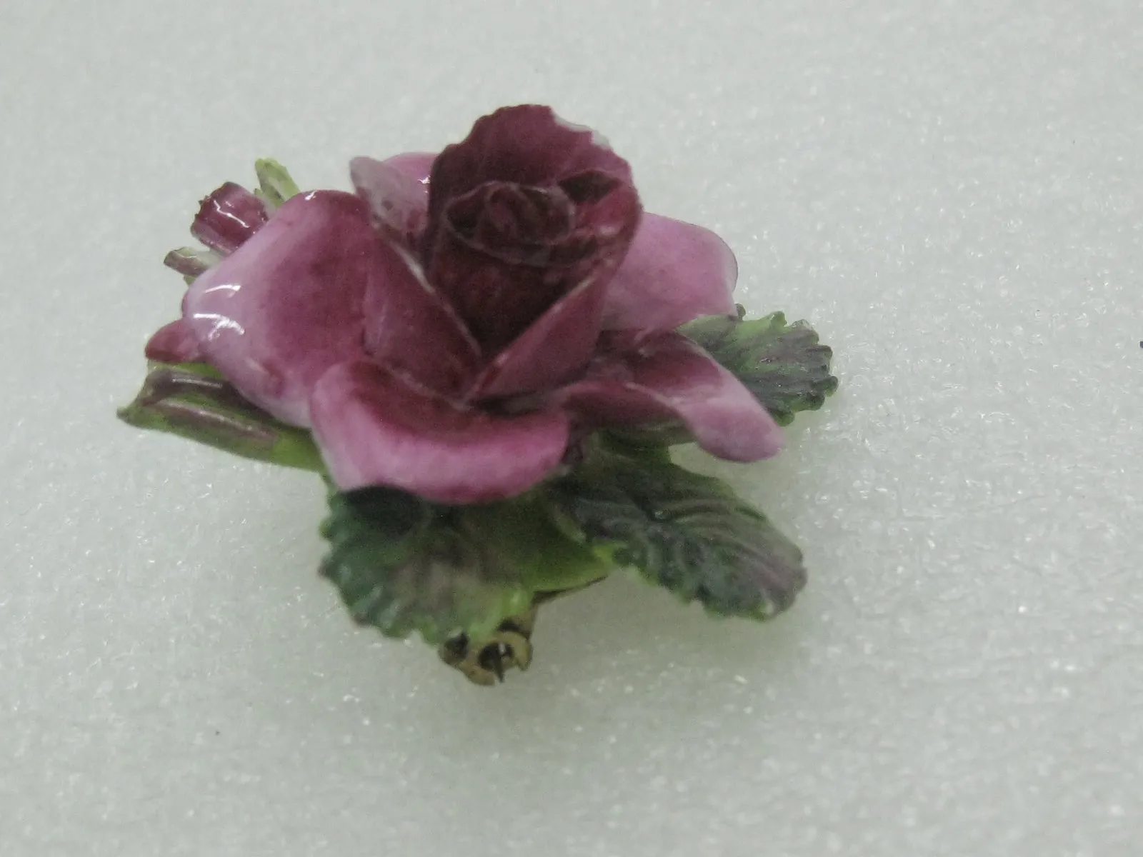 Vintage Crown Porcelain Rose Brooch, Painted, Staffordshire, England, 2"