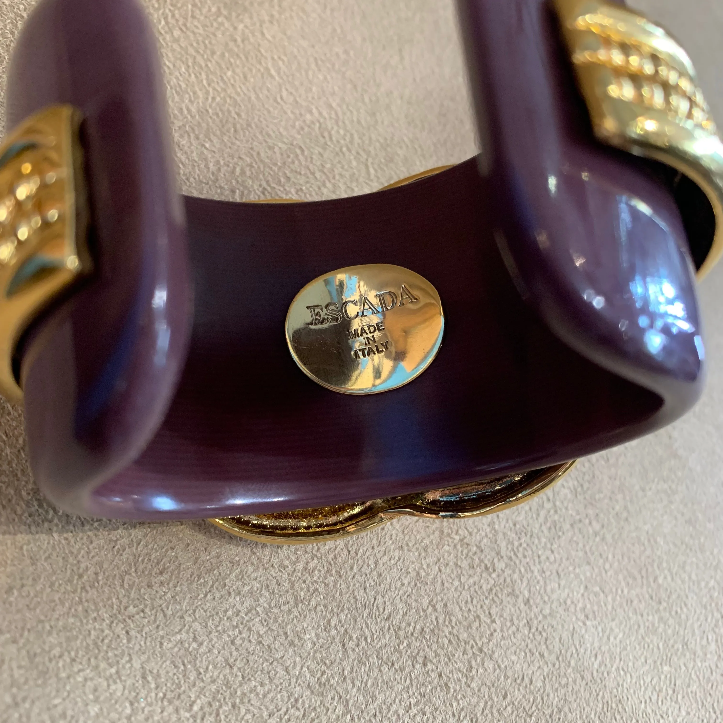 Vintage Escada Bracelet Large Statement Cuff Gold brown turquoise cuff