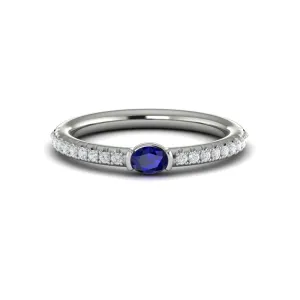 Vlora Horizontal Oval Blue Sapphire "Sofia Collection" Ring in 14K White Gold