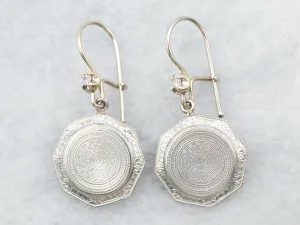 White Gold Cufflink Conversion Drop Earrings with Diamond Accent