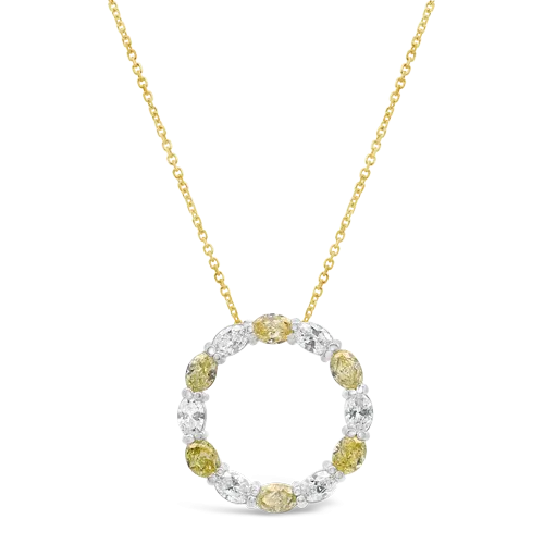 Yellow & White Diamond Circle Pendant